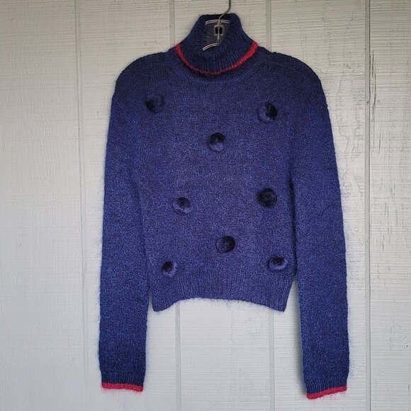 Women's Fuzzy Mohair Blend Pom-pom Turtleneck Sweater. Size M - Picture 1 of 6
